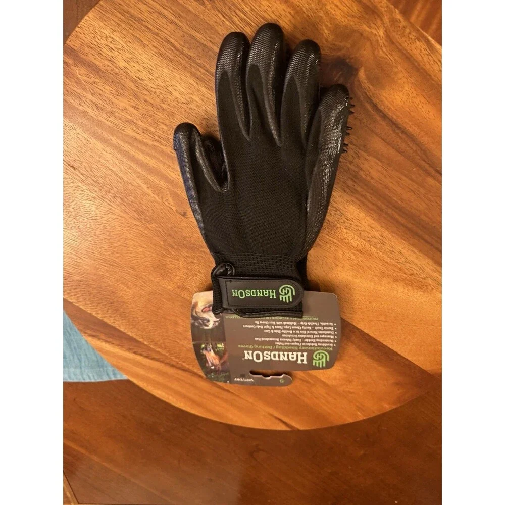 Hands On Grooming Shedding Bathing Gloves for Pets, Size S Black, Wet/Dry